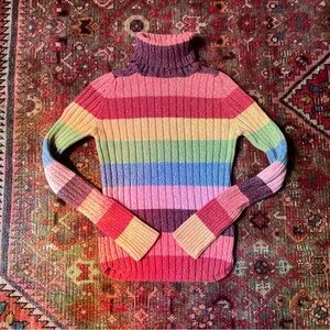 Vintage 90s Rainbow Turtleneck Knit Sweater